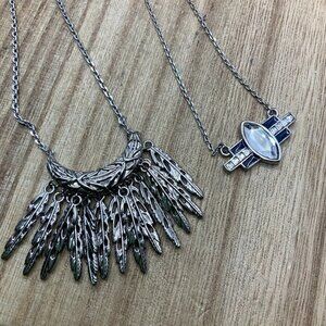 Lia Sophia Bundle Blue & Rhinestone Pendant & Featherston Silver Tone Necklace